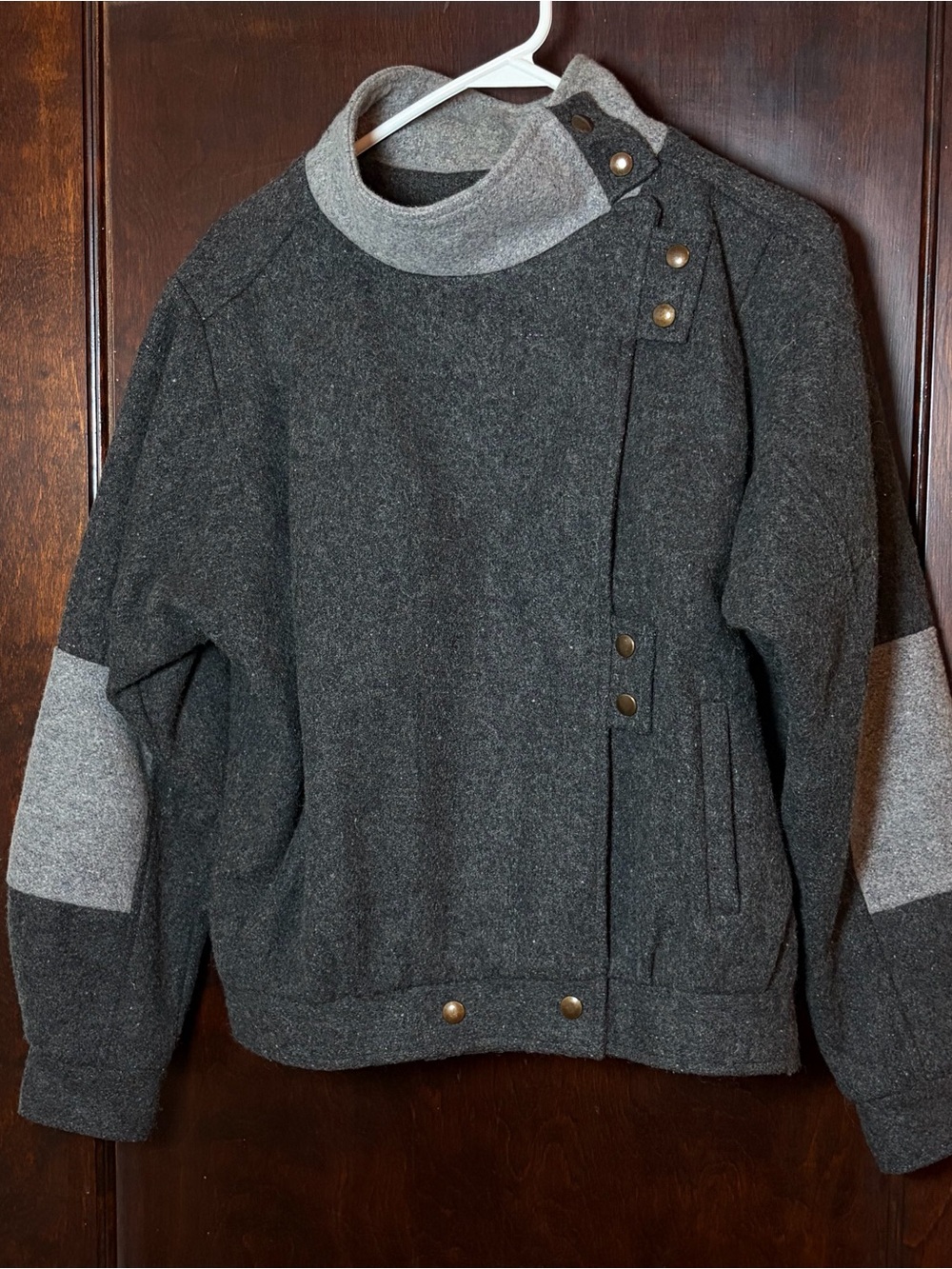 Vintage 80s Women’s Bomber Jacket Small Campari Wool Color Block Gray Snap